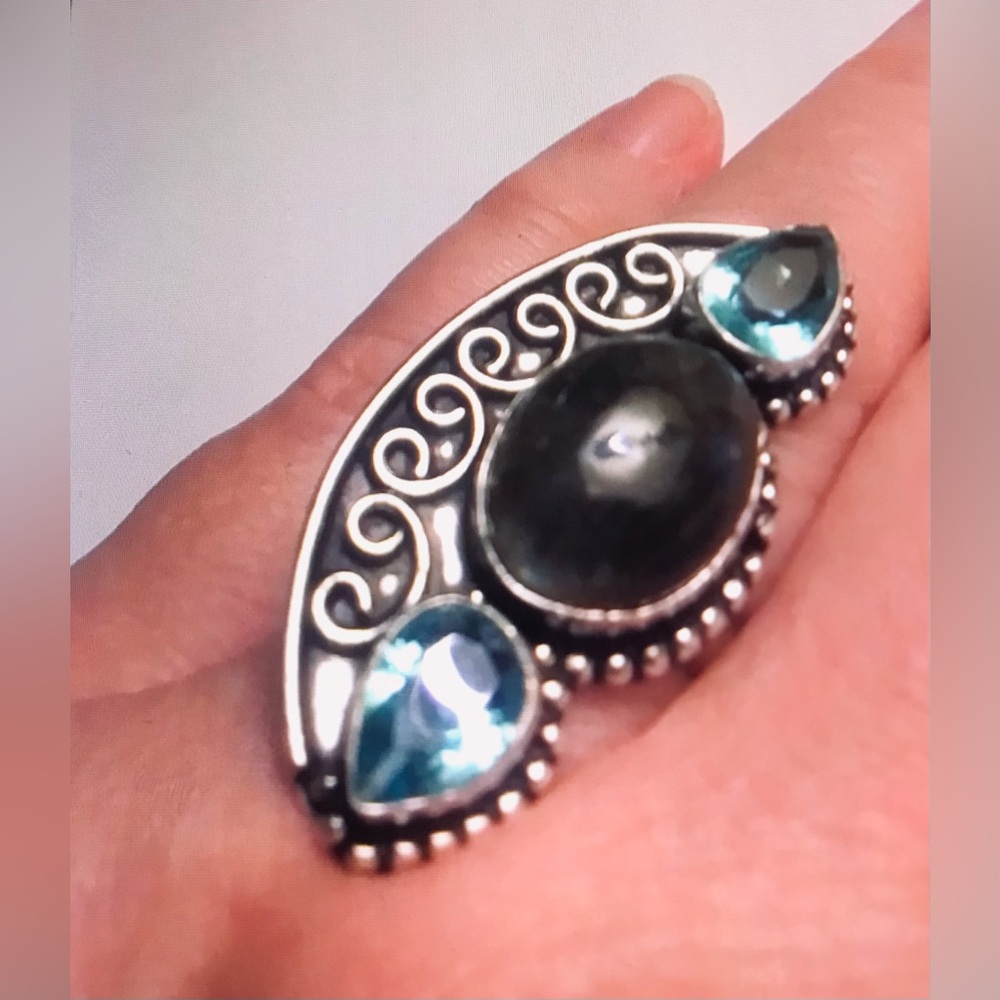 Labradorite Blue Topaz Stamped 925 Sterling Silver Ring